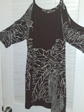 Wahine Toa Designs Cold-Shoulder Brown Ulu/Breadfruit Dress Large